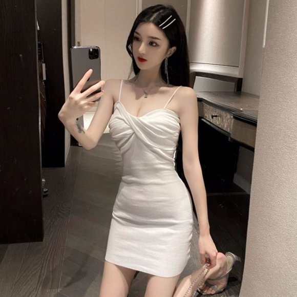 Summer 2022 new fashion sexy knit slip dress inside the pleated slim slim slim i